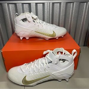 Nike Huarache 9 Elite Mid LAX White Metallic Vivid Gold Size 9.5 FD0088-100 NEW